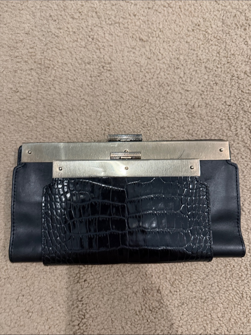 RARE NEW Alexander Wang Black Croc-Embossed Leather Frame Clutch